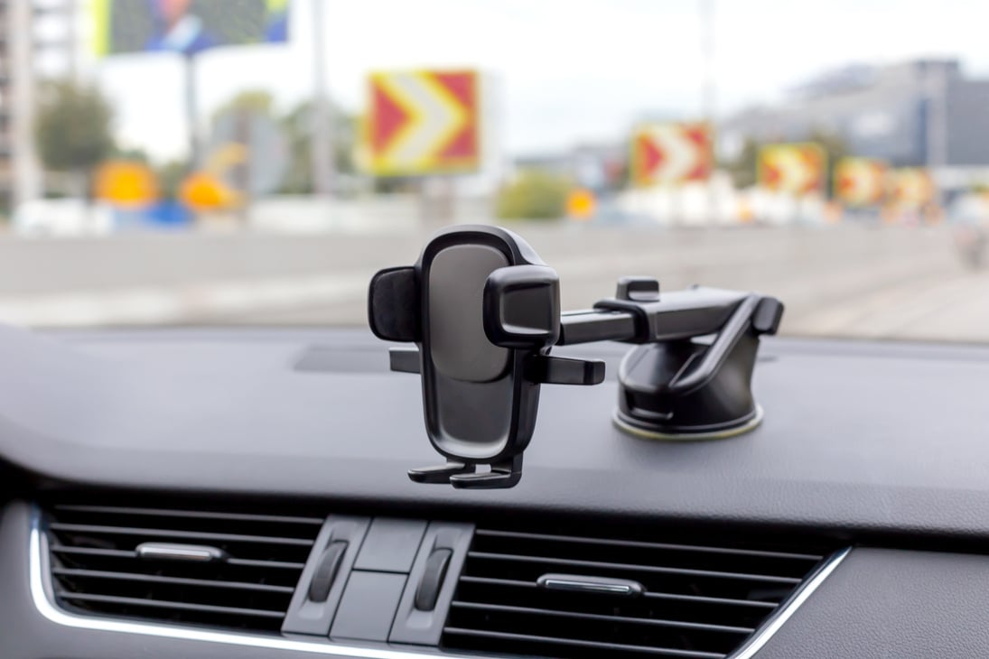 Phone holder on the car dashboard